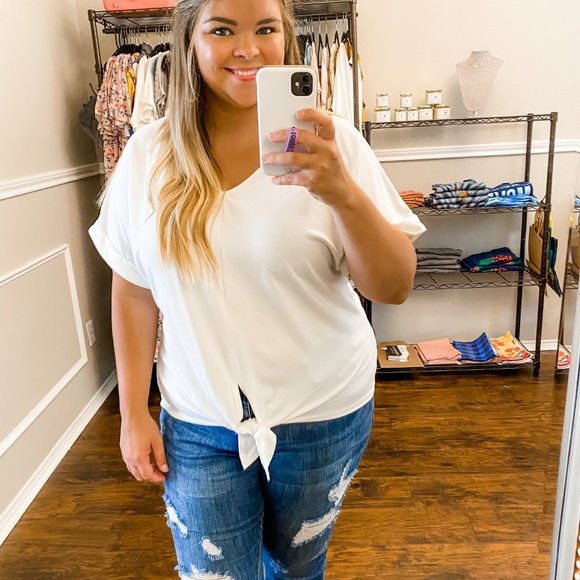 Tie Front White Top - Picture 2 of 3